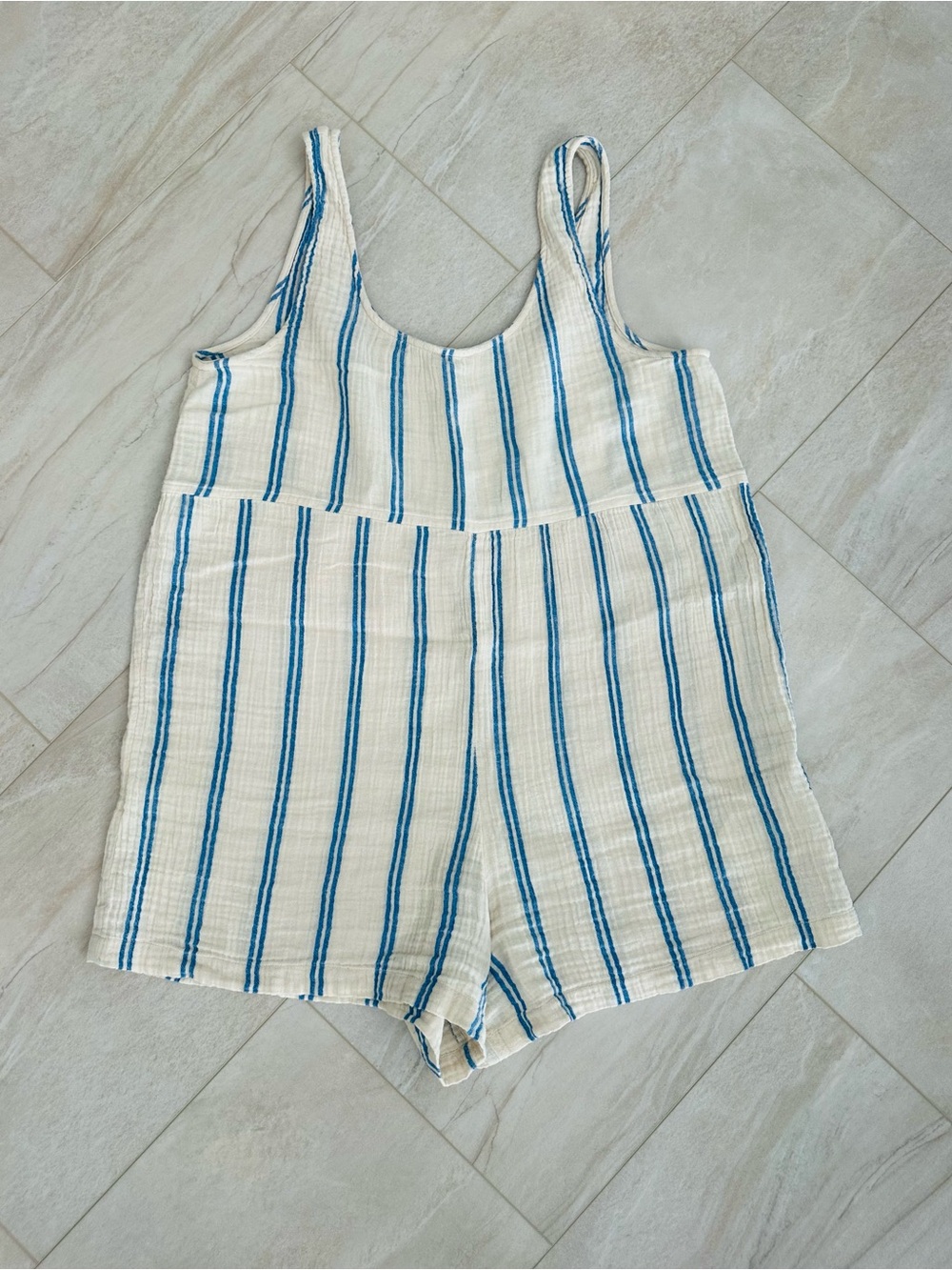Rip Curl Cream and Blue Striped Women’s Sleeveless Bodysuit Romper